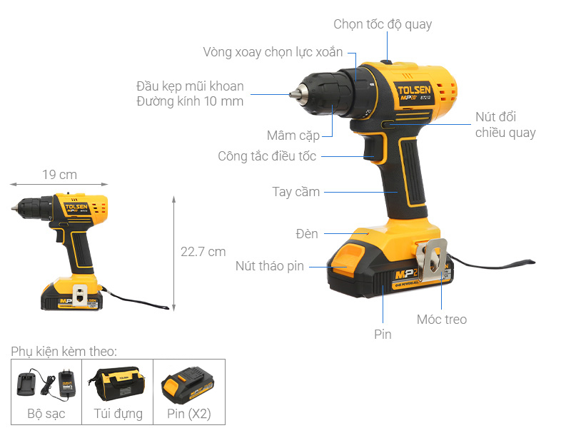 Máy khoan vặn vít pin Tolsen 87212 20V