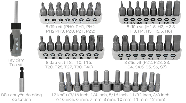 Bộ vặn vít đa năng Bosch 46 món - Bộ sản phẩm đa dạng 