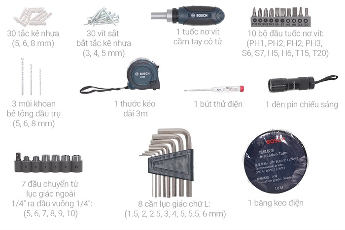 Bộ dụng cụ đa năng 108 món Bosch Màu Xanh Dương