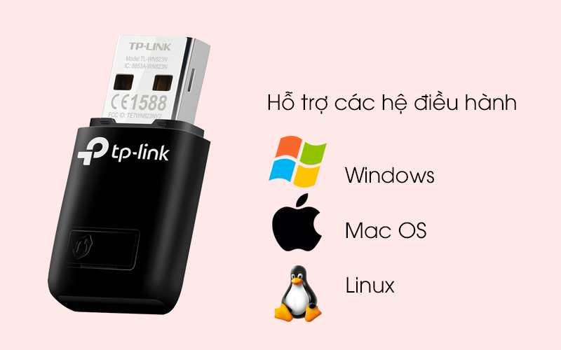 Tương thích với nhiều hệ điều hành khác nhau - USB Wifi 300Mbps TP-Link TL-WN823N Đen