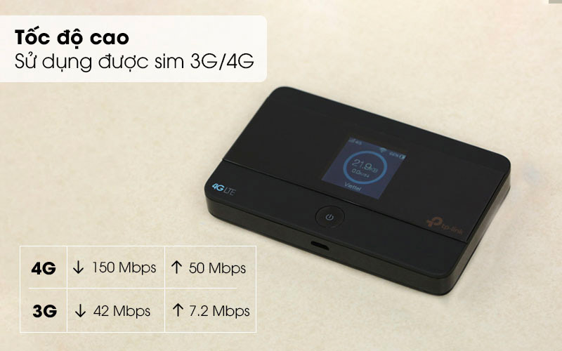 Có thể phát Wifi bằng sim 3G/4G tốc độ cao - Bộ Phát Wifi Di Động 4G LTE TP-Link M7350 Đen