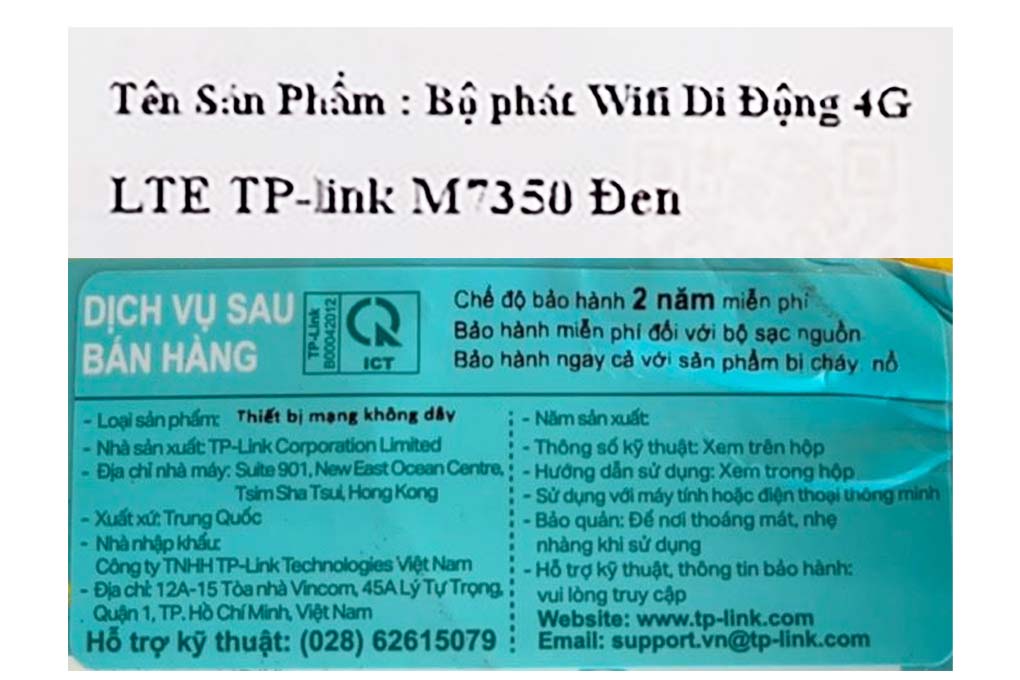 Bộ phát Wifi di động 4G LTE 150Mbps TP-Link M7350 Màu Đen