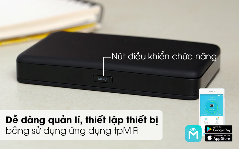 Kiểm soát hoạt động thiết bị bằng điện thoại qua ứng dụng tpMiFi - Bộ Phát Wifi Di Động 4G LTE TP-Link M7350 Đen