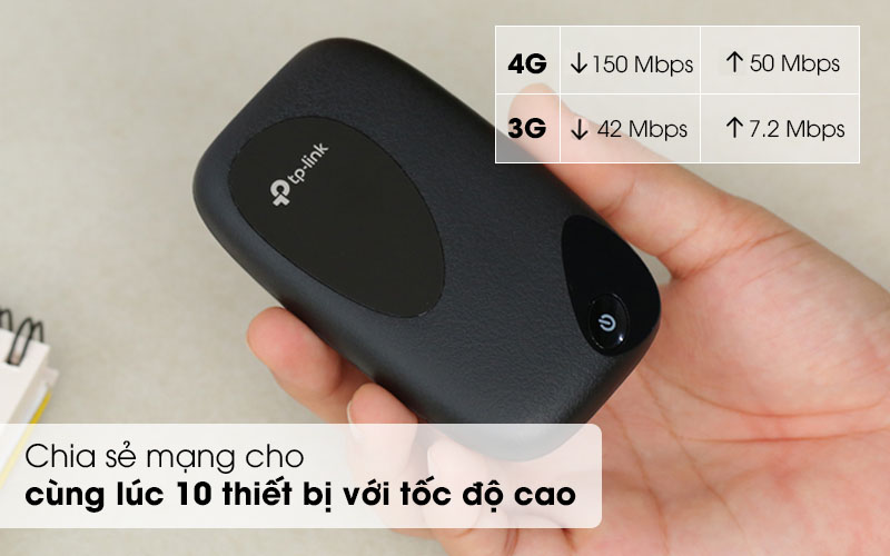 Tốc độ truy cấp cao cho 10 thiết bị cùng 1 lúc - Bộ Phát Wifi Di Động 4G LTE TP-link M7200 Đen