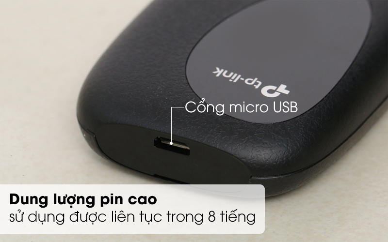 Dung lượng pin cao sử dụng được liên tục trong 8 tiếng - Bộ Phát Wifi Di Động 4G LTE TP-link M7200 Đen