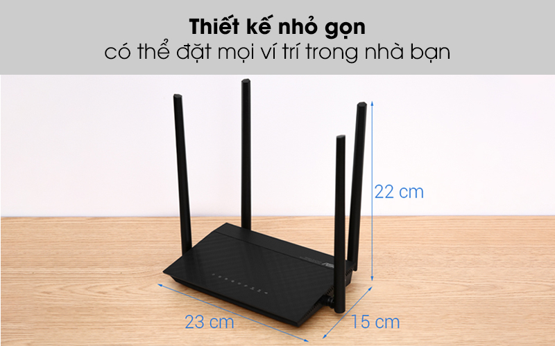 Thiết kế nhỏ gọn, tiện đặt bất cứ đâu trong không gian nhà bạn - Router Wifi Chuẩn AC1500UHP Băng Tần Kép Asus AC1500 Đen