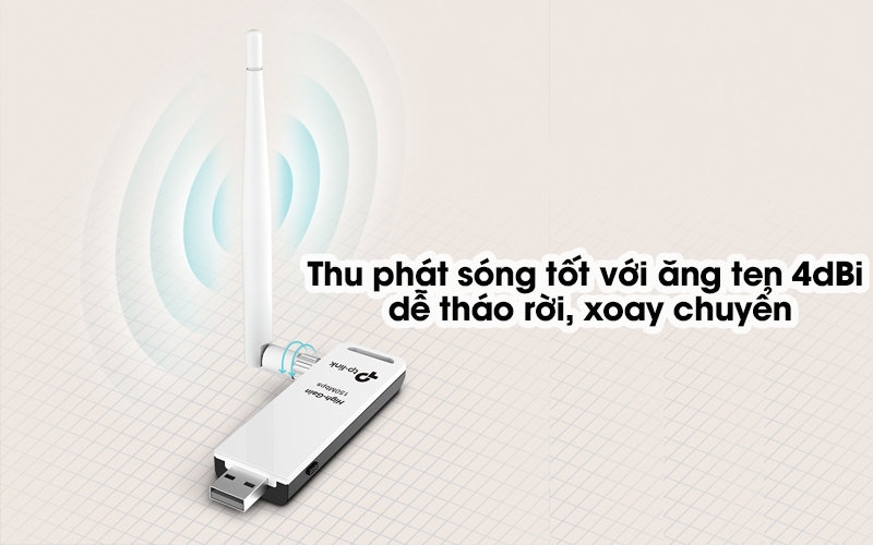 USB Wifi 150Mbps TP-Link TL-WN722N Trắng - Thu phát sóng tốt với 1 ăng ten 4dBi