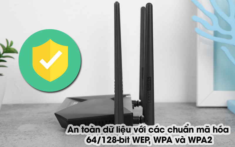 Router Wifi Chuẩn AC1200 Băng Tần Kép Totolink A3002RU V2 Đen - Tăng cường bảo mật
