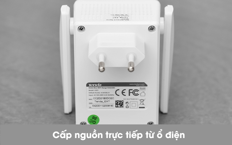 Repeater (bộ mở rộng sóng) Wifi Chuẩn N Tenda A301 Trắng - Phích cắm điện