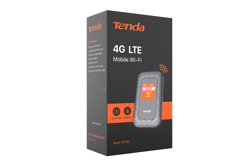 Bộ Phát Wifi Di Động 4G LTE 150Mbps Tenda 4G185 Đen