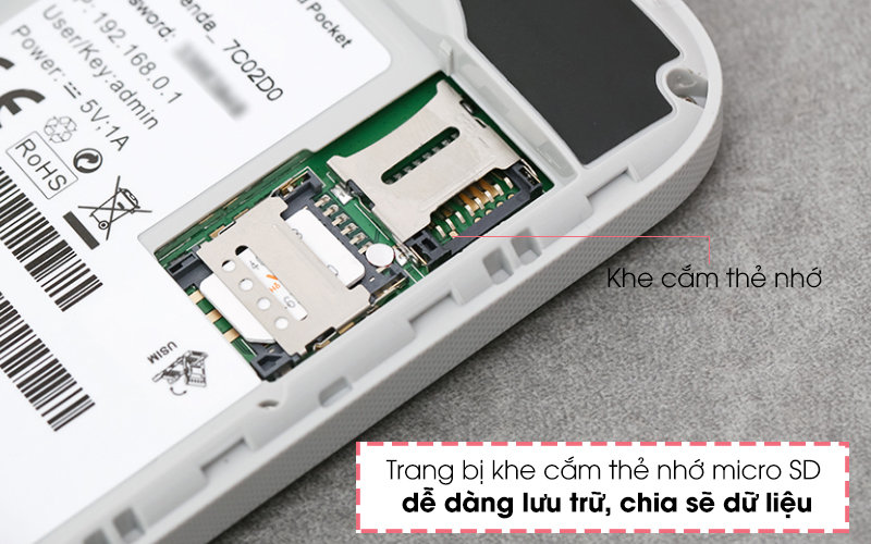 Bộ Phát Wifi Di Động 4G LTE Tenda 4G185 Đen - Khe thẻ nhớ