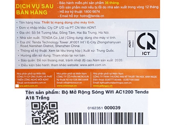 Repeater mở rộng sóng Wifi Chuẩn AC1200 Tenda A18 Màu Trắng