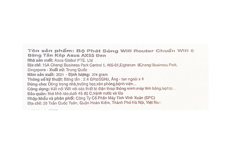 Router Wifi Chuẩn Wifi 6 Băng Tần Kép Asus AX55 Màu Đen