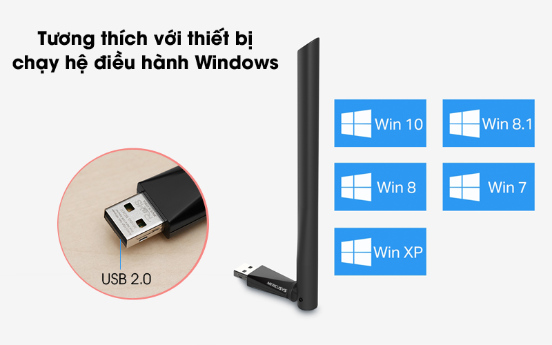 Tương thích hệ điều hành Windows - USB Wifi AC650 Mercusys MU6H Đen