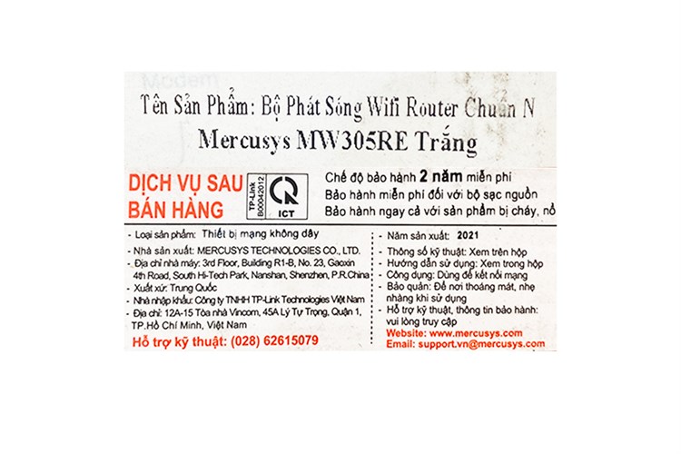 Router Wifi Chuẩn N Mercusys MW305R Màu Trắng