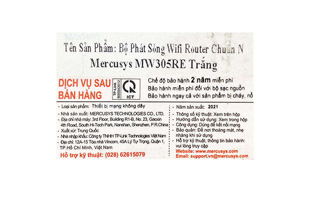 Router Wifi Chuẩn N Mercusys MW305R Màu Trắng