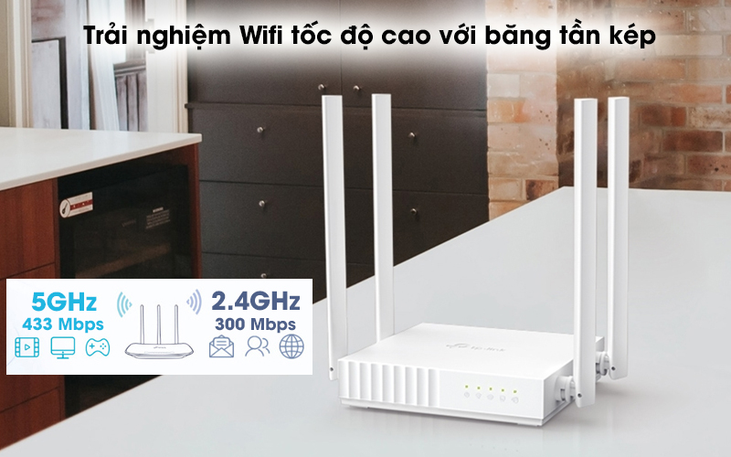 Router Wifi Chuẩn AC750 TP-Link Archer C24 Trắng - Xem video và tải về tốc độ cao trên băng tần 5GHz - 2.4GHz