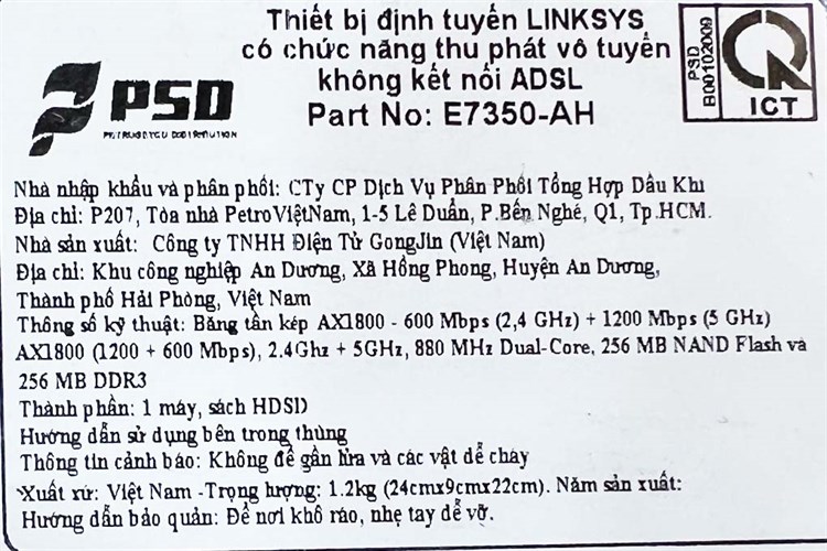 Router Wifi Chuẩn Wifi 6 Linksys E7350AH Màu Đen