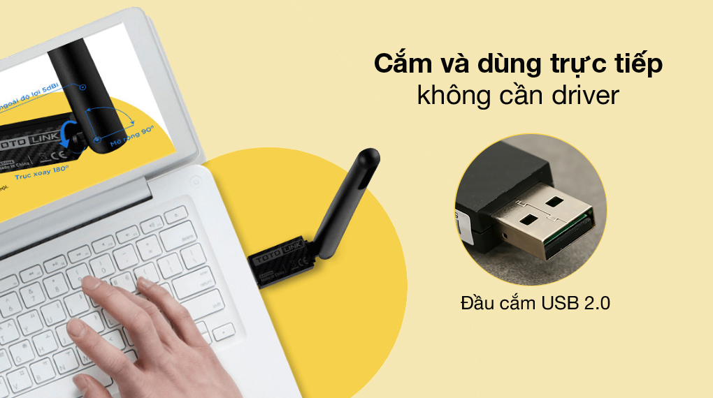 USB Wifi Băng Tần Kép Totolink A650UA 300Mbps (Đen)