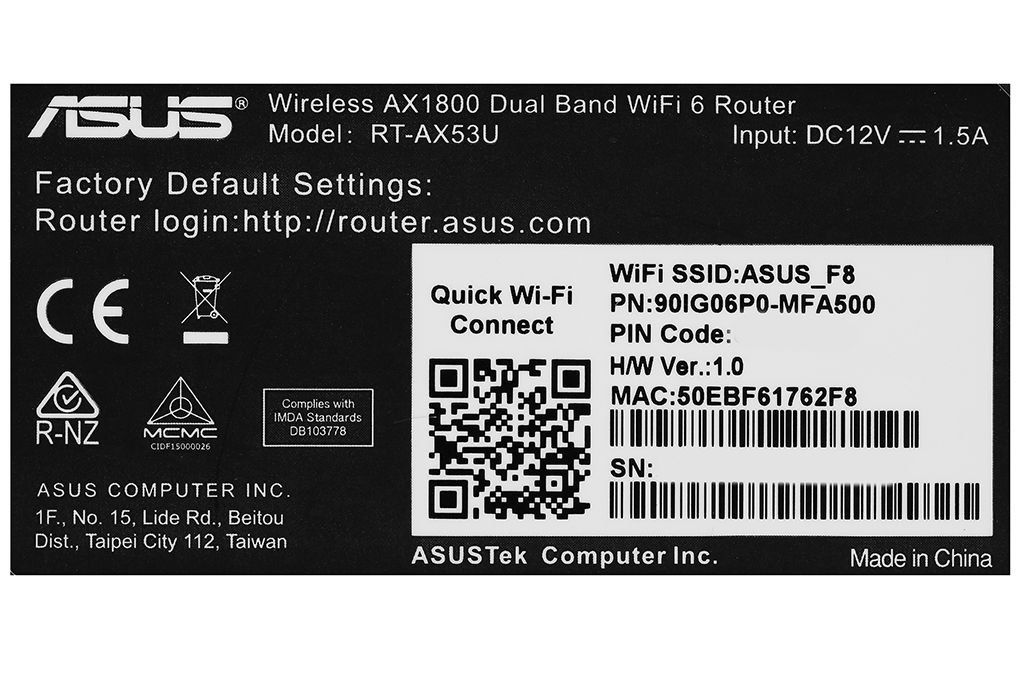 Bộ Phát Sóng Wifi Router Chuẩn Wifi 6 Asus AX53U Đen