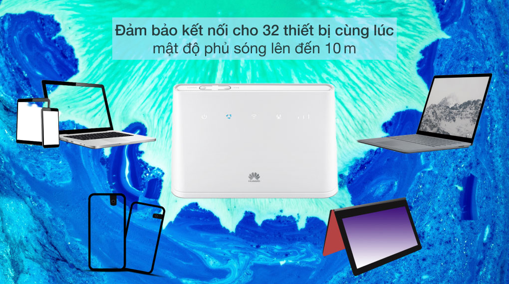 Đảm bảo kết nối cho 32 thiết bị đồng thời, mật độ phủ sóng 10 mét - Bộ phát WiFi di động 4G LTE Huawei B311-221 White 150 Mbps