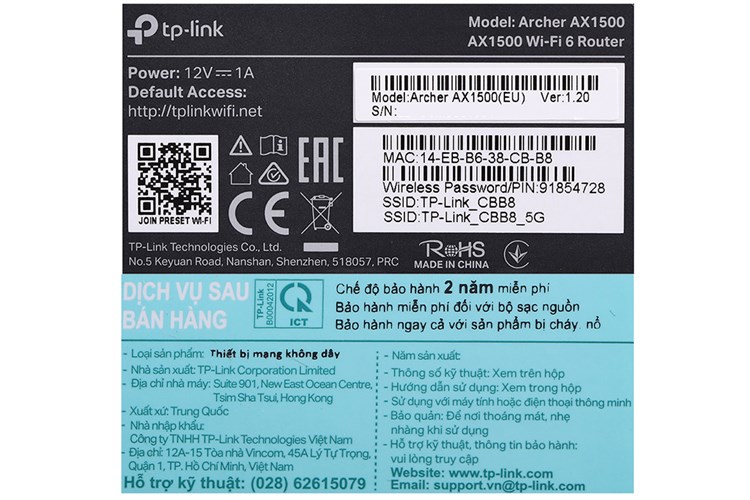 Router Wifi Chuẩn Wifi 6 AX1500 TP-Link Archer AX1500 Màu Đen