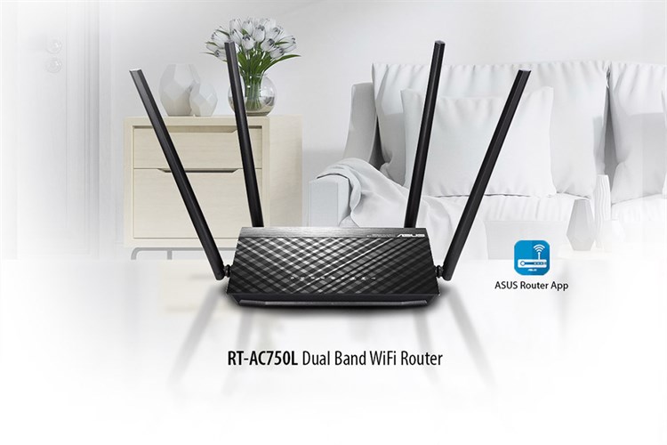 Router Wifi Chuẩn AC750 Asus AC750L Màu Đen