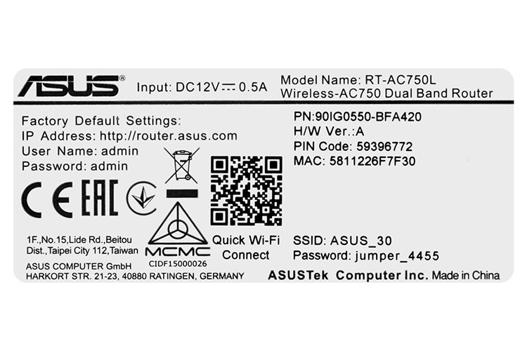 Router Wifi Chuẩn AC750 Asus AC750L Màu Đen