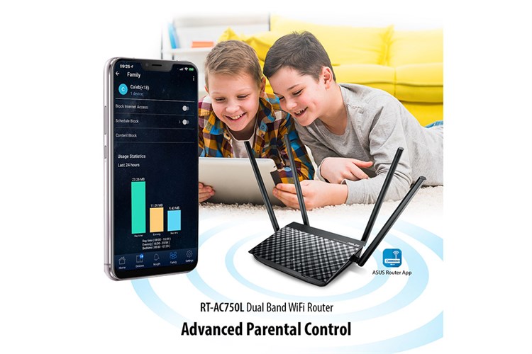 Router Wifi Chuẩn AC750 Asus AC750L Màu Đen