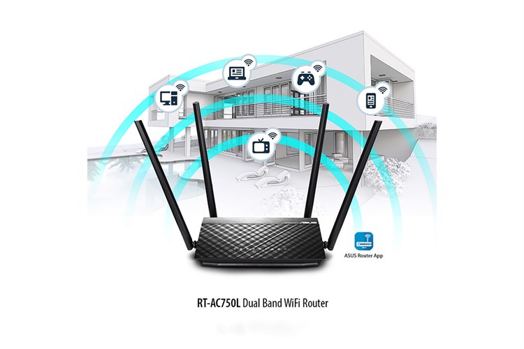 Router Wifi Chuẩn AC750 Asus AC750L Màu Đen