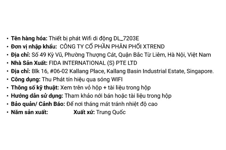 Bộ phát Wifi di động 4G LTE PROLINK DL-7203E Màu Đen