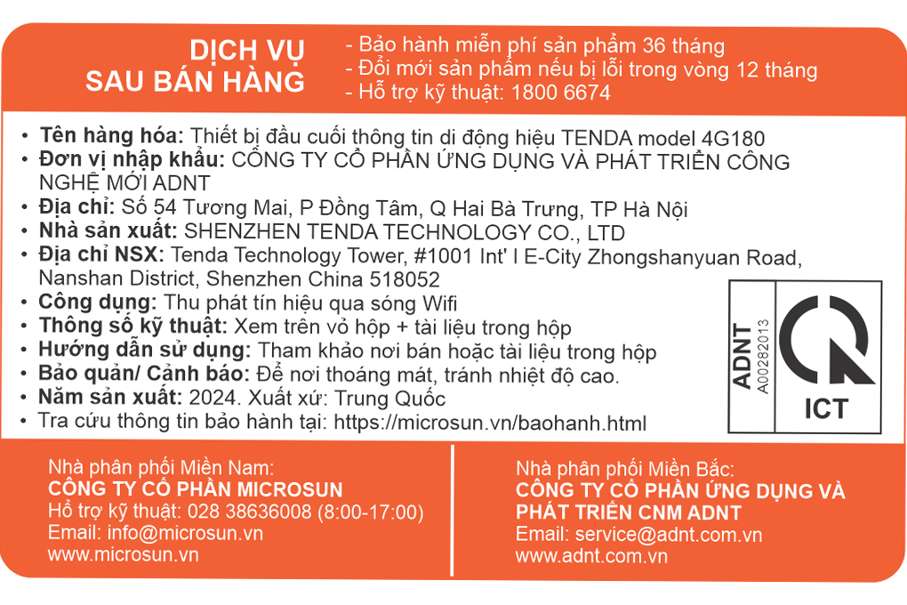 Bộ phát Wifi di động 4G LTE 286Mbps Tenda 4G180-V4 Màu Đen