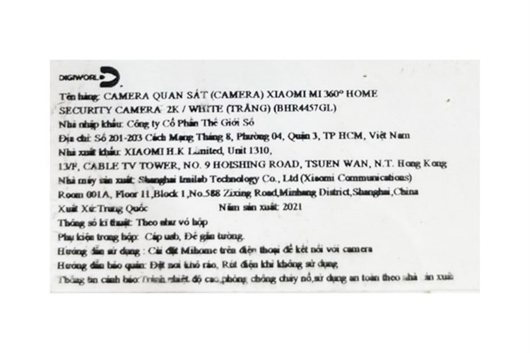 Camera IP 360 Độ 3MP Xiaomi Mi Home BHR4457GL Màu Trắng