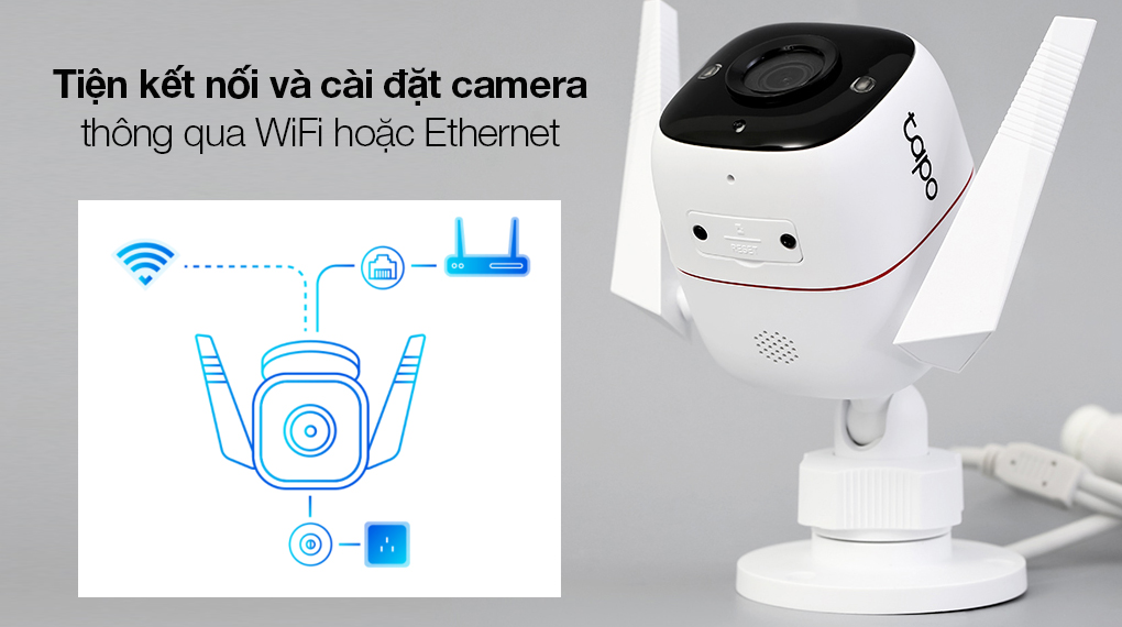 Camera Giám Sát Ngoài Trời 3MP TP-link Tapo C310 - Kết nối và cài đặt camera thuận tiện thông qua Ethernet hoặc WiFi