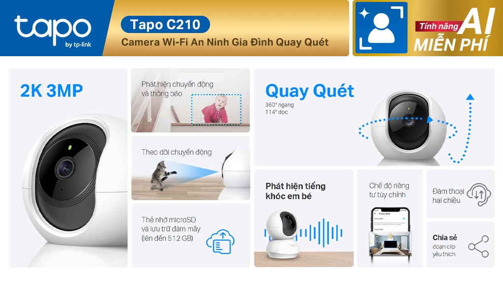 Camera IP 360 Độ 3MP TP-Link Tapo C210