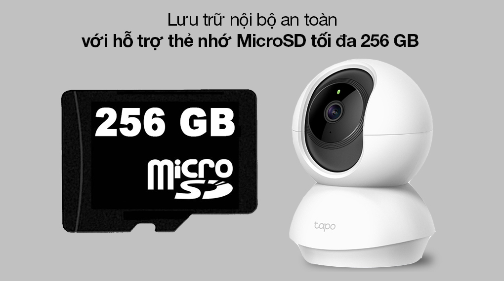 Camera IP 360 độ 3MP TP-Link Tapo C210 - Cho thời gian lưu trữ video lâu từ 35 - 45 ngày với khả năng hỗ trợ thẻ nhớ MicroSD đến 256 GB