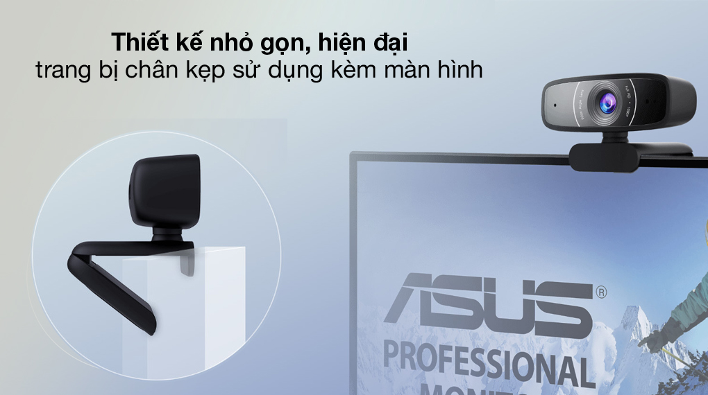 Nhỏ gọn, dễ dùng - Webcam 1080p Asus C3 Đen