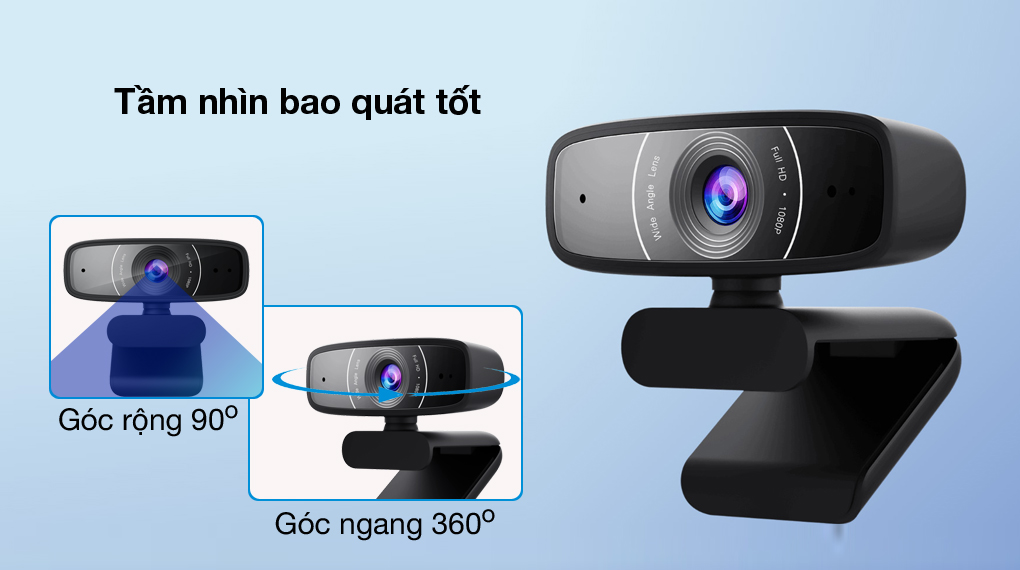 Bao quát tốt - Webcam 1080p Asus C3 Đen