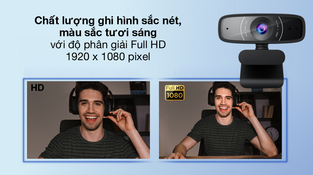 Ghi hình sắc nét - Webcam 1080p Asus C3 Đen
