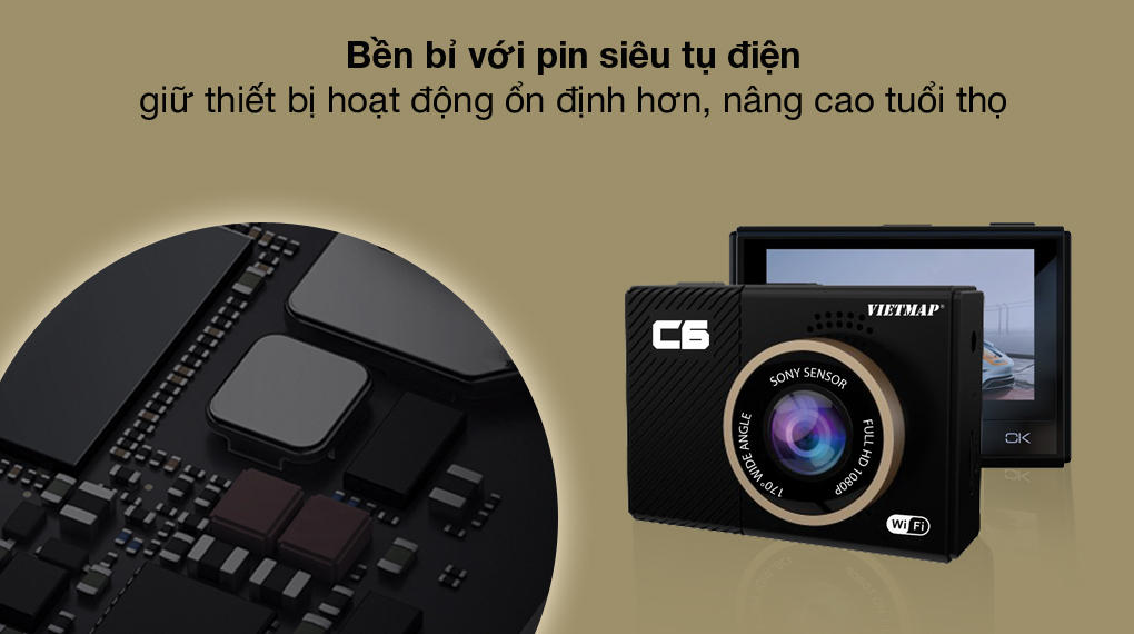 Pin siêu tụ điện - Camera Hành Trình Vietmap C6 Đen