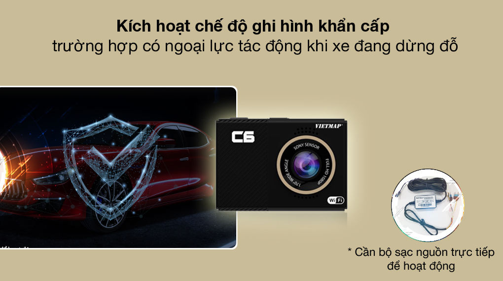 Ghi hình khẩn cấp - Camera Hành Trình Vietmap C6 Đen