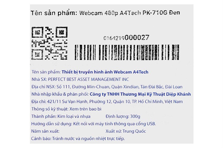 Webcam 480P A4Tech PK-710G Màu Đen