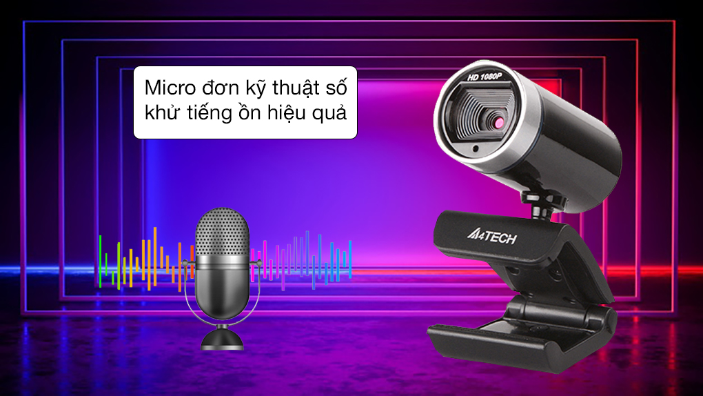 Micro đơn chống ồn - Webcam 1080p A4Tech PK-910H Đen