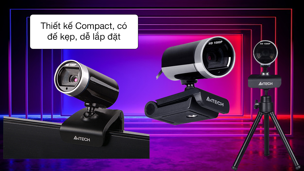Thiết kế compact nhỏ gọn, gấp lại được - Webcam 1080p A4Tech PK-910H Đen