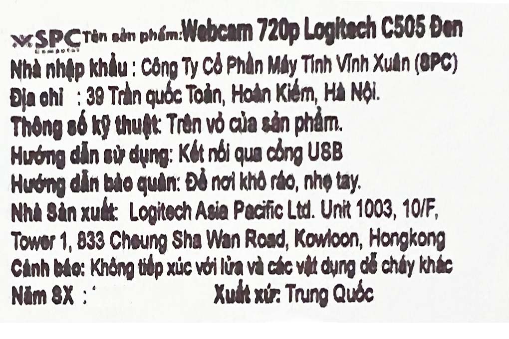 Webcam 720P Logitech C505 Đen