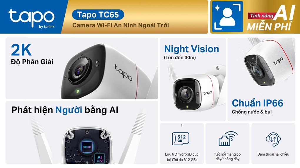 Camera IP Ngoài Trời 3MP TP-Link Tapo TC65