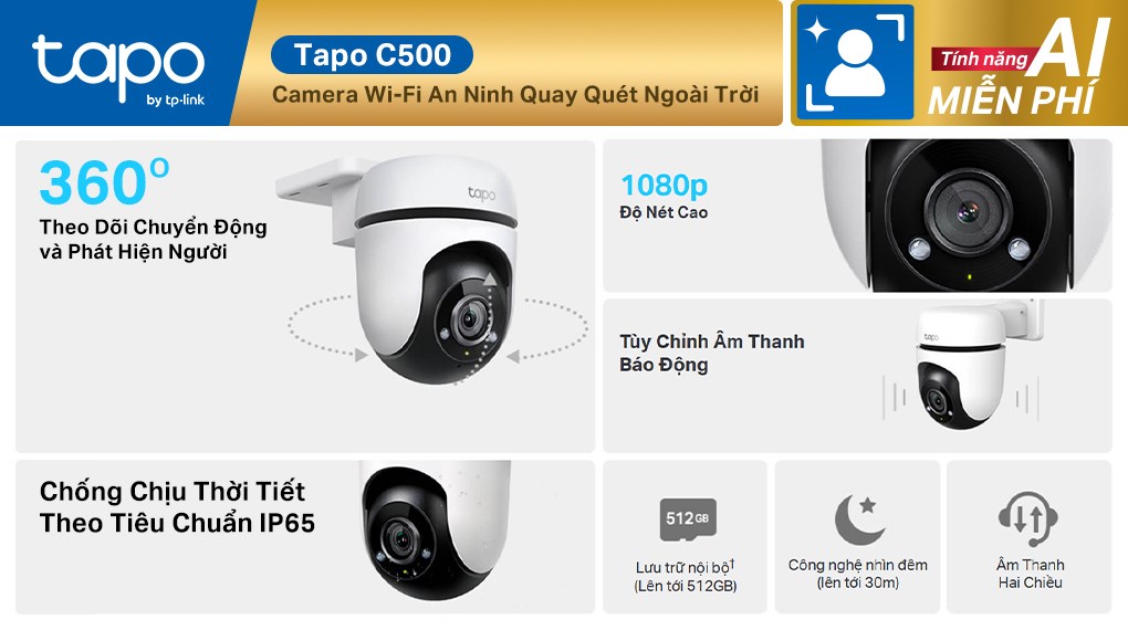 Camera IP Ngoài Trời 360 Độ 2MP TP-Link Tapo C500