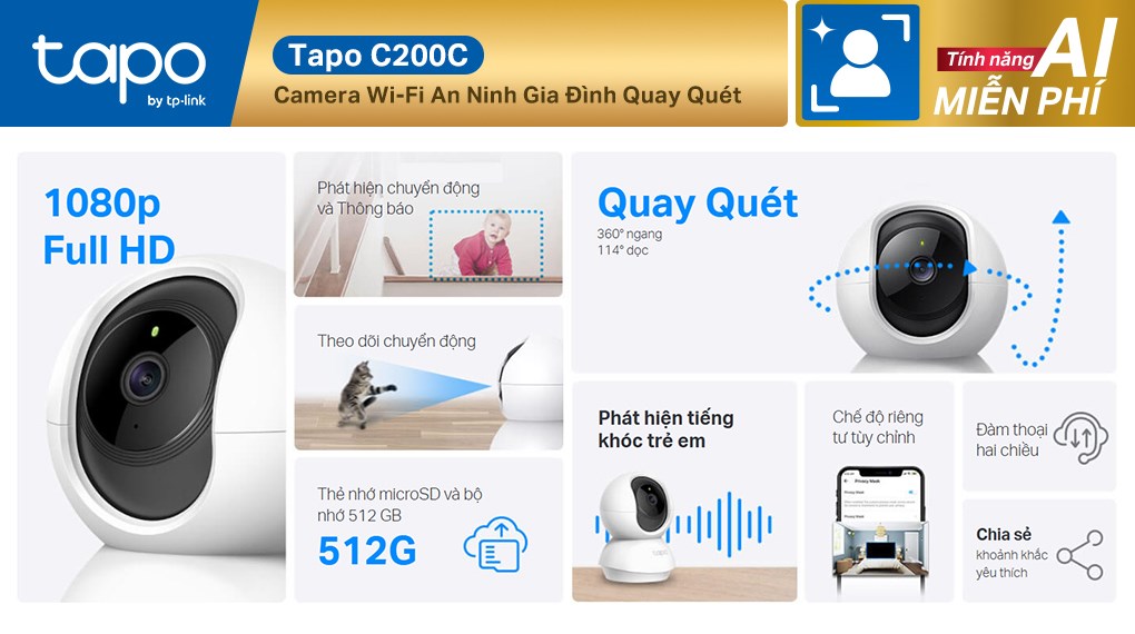 Camera IP 360 Độ 2MP TP-Link Tapo C200C
