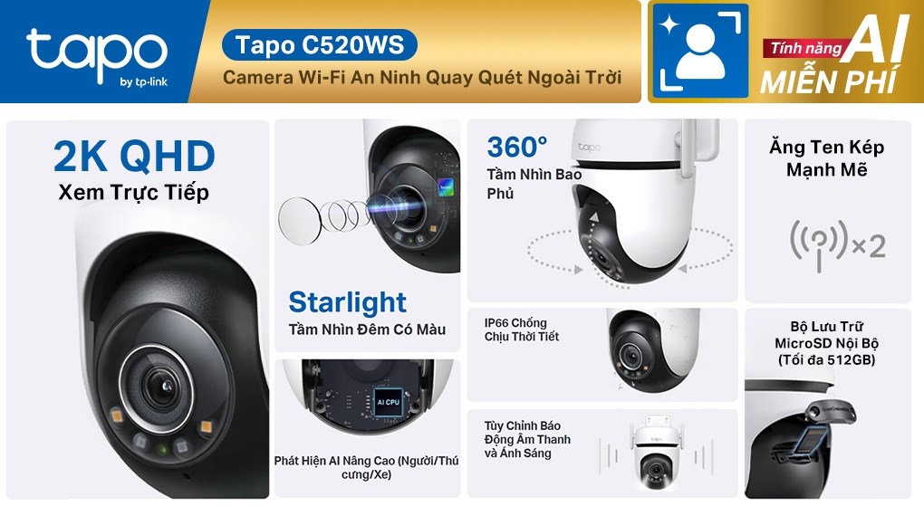 Camera IP Ngoài trời 360 Độ 4MP TP-Link Tapo C520WS