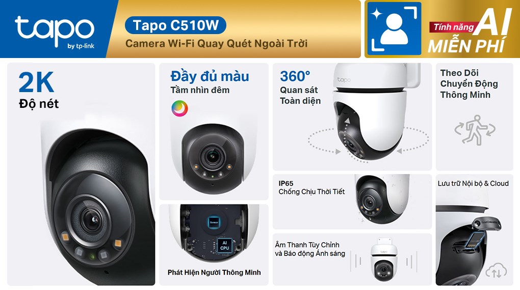 Camera IP Ngoài trời 360 Độ 3MP TP-Link Tapo C510W